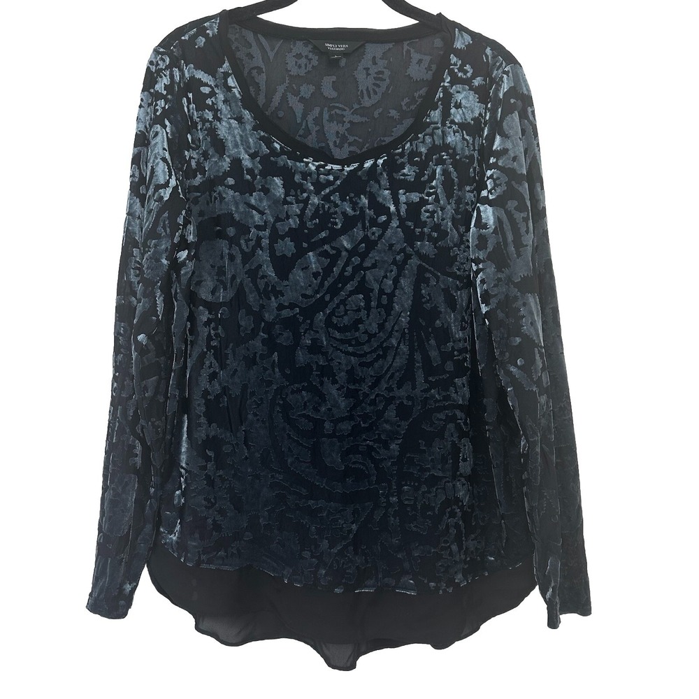 Women's Top Size Large Black Teal Velvet Burnout Whimsygoth Goth Grunge‎ Sheer